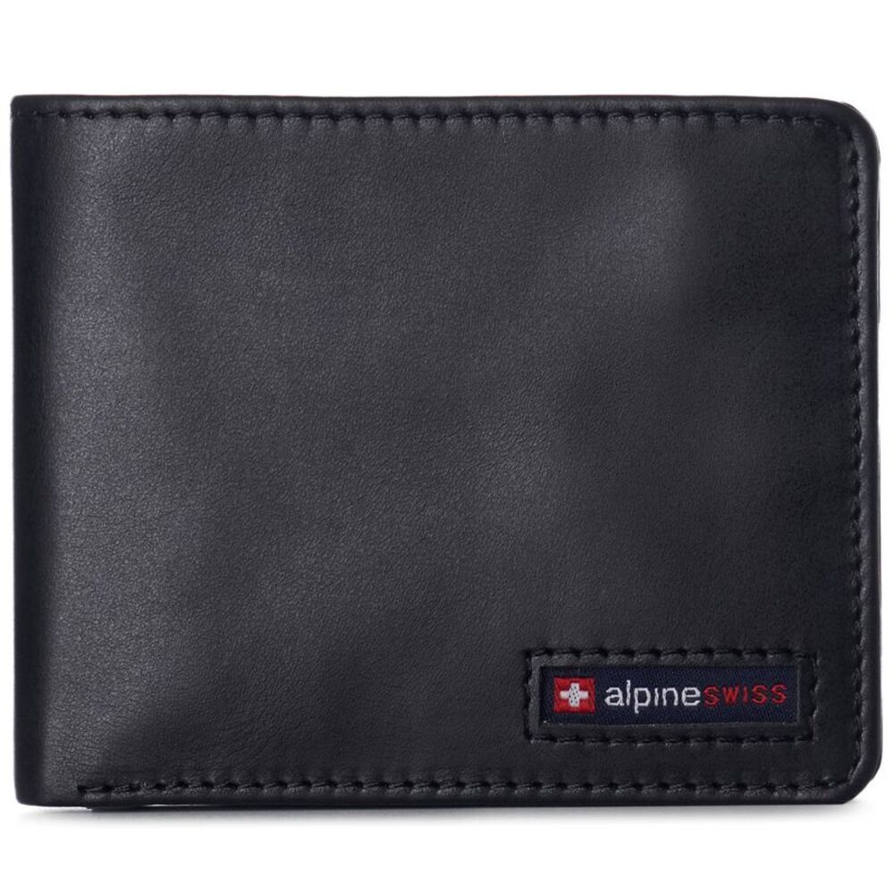 Alpine Swiss Mens RFID Wallet Leather Bifold 2 ID Windows Divided Bill Section